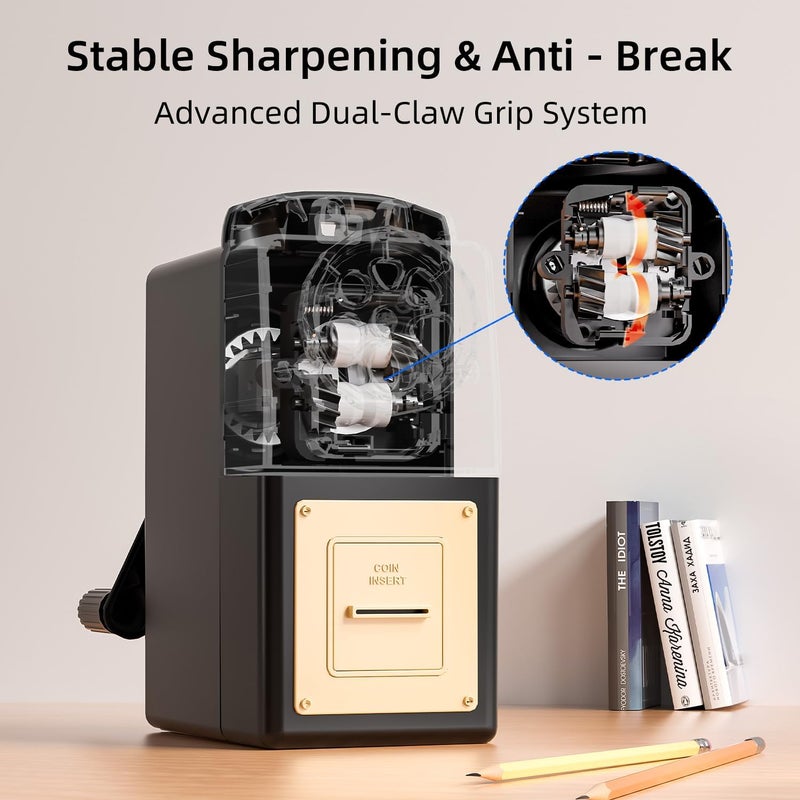 Zmol Manual Hand Crank Pencil Sharpener for Color Pencil,6 Sizes for 6-12mm Colored Pencil Sharpener Handheld with Adjustable Point,Kids, Students, Classroom, Home/Office/School Hand Held Black - Image 4